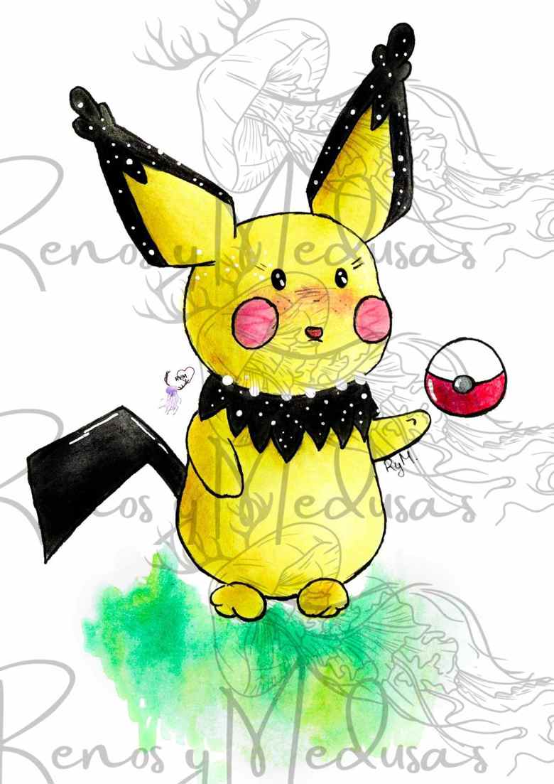 Ilustración Inspirada en Pichu Chibi, Fanart Pokémon PRINTS Y LÁMINAS ...