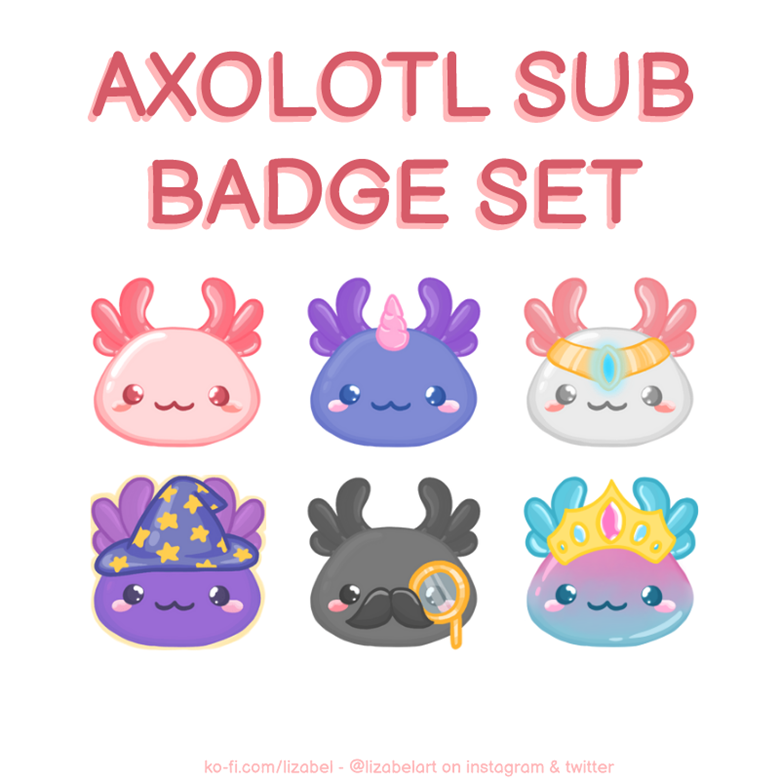 Cute Axolotl Badge Set - FREE TO USE - by: Lizabel - Lizabel\'s Ko ...