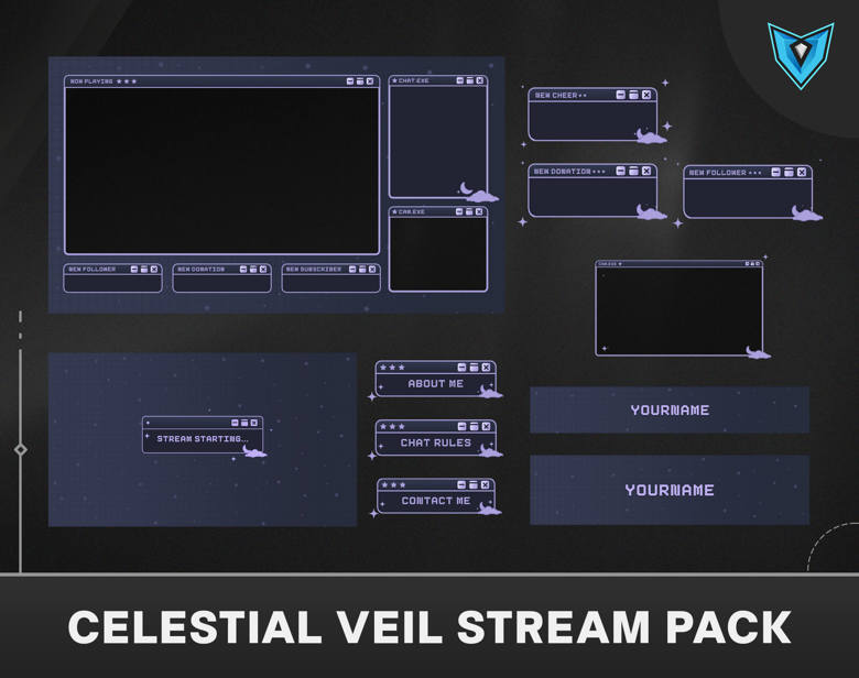 Purple Celestial Twitch Stream Pack, Overlay Set, Stream Package, Lofi ...