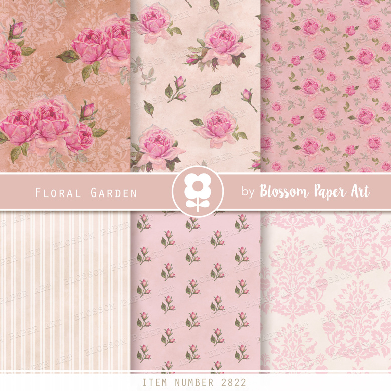 Pink Digital Paper, Floral Scrapbook Paper Pack, Rose Digital Download ...