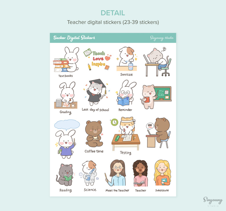 90 Teacher Digital Stickers - KFK Creative