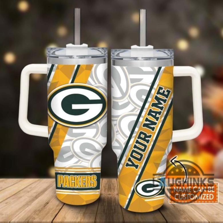 Custom Name Packers Pattern 40Oz Stainless Steel Tumbler With Handle A ...