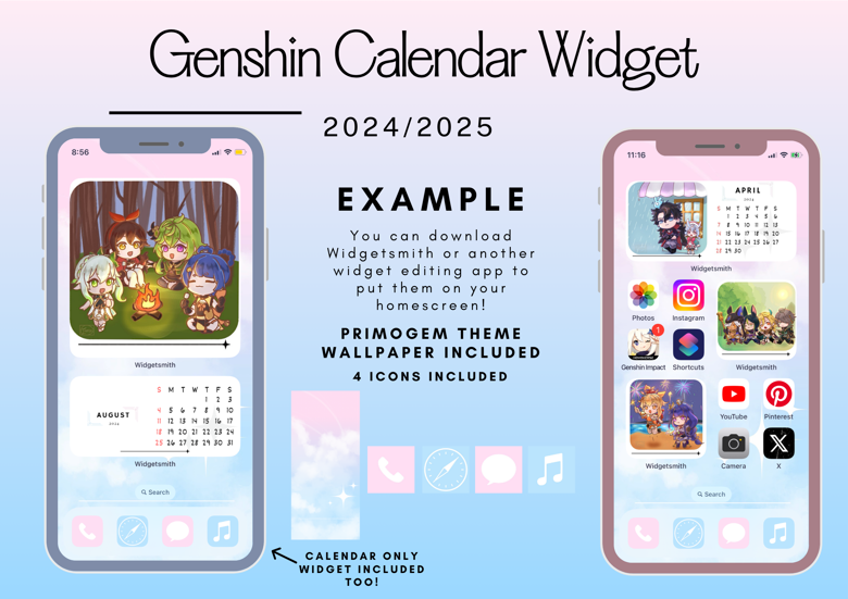 Genshin Calendar Widget 2024/2025 紫馨Ireese's Kofi Shop Kofi ️