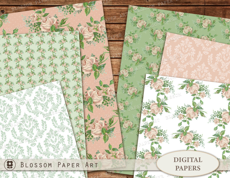 SHABBY ROSES Digital Paper, Floral Digital Paper Pack, Victorian Roses ...