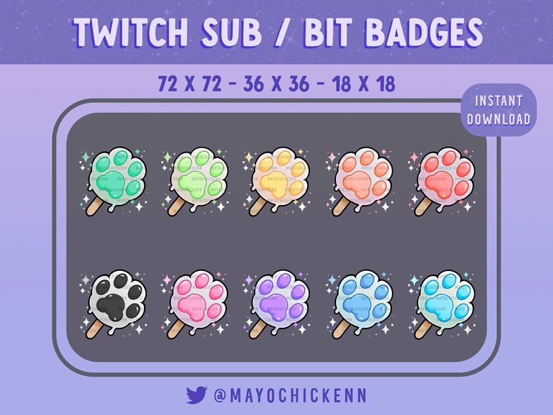 Cat paw popsicle | for Twitch \ Youtube | Sub - Bits - Cheer badges ...