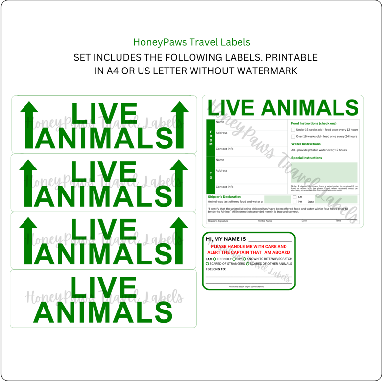 LIVE ANIMALS printable stickers / Pet air travel label PDF - Neutral ...