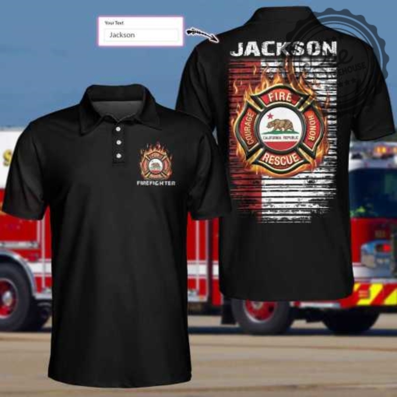 Custom Name Proud American Firefighter Maltese Cross California