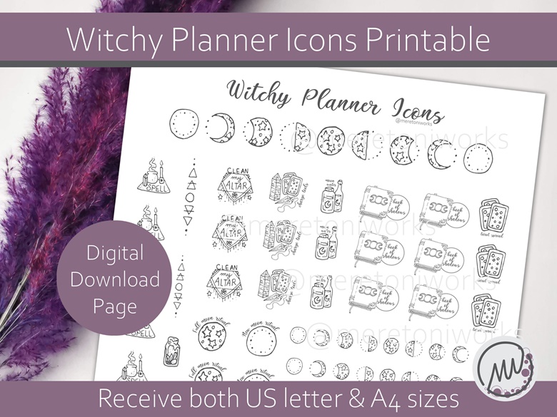 Printable Crystal Stickers Printable Sticker Sheet Gemstones Printable  Planner Stickers Book of Shadows Witchy Stickers 