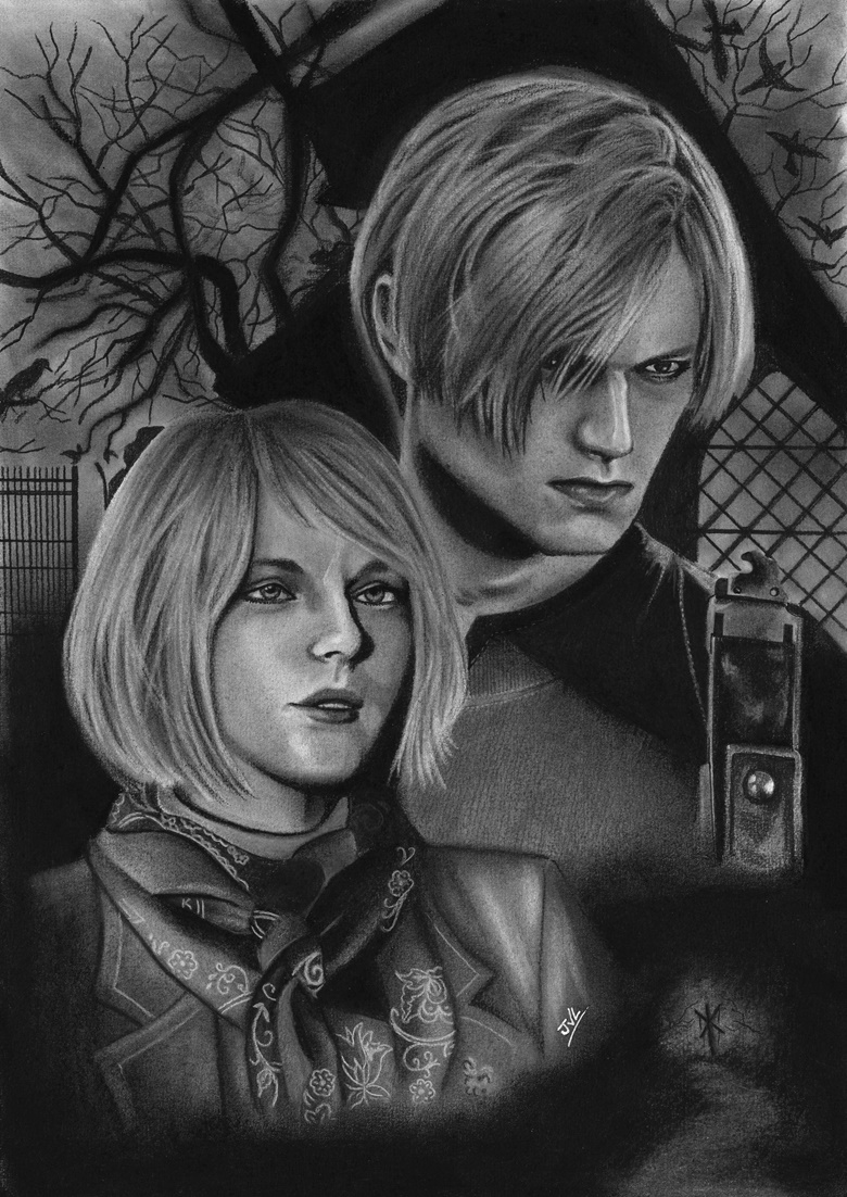 leon s. kennedy and ashley graham (resident evil and 2 more) drawn