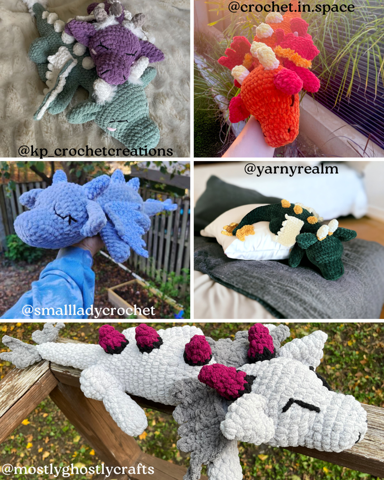 Dragons Crochet Pattern, Kawaii, Sleeping Dragon, Fluffy Yarn