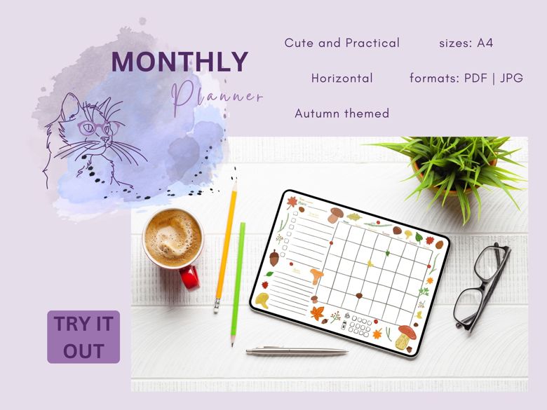 Autumn themed Monthly Planner | Templates | Undated Pages | Printable ...