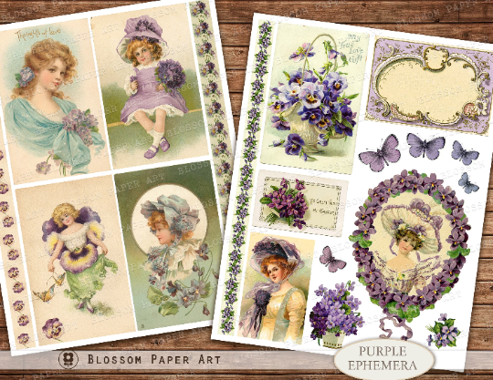 FREE for members! Purple Ephemera, Junk Journal Cards, Vintage ...