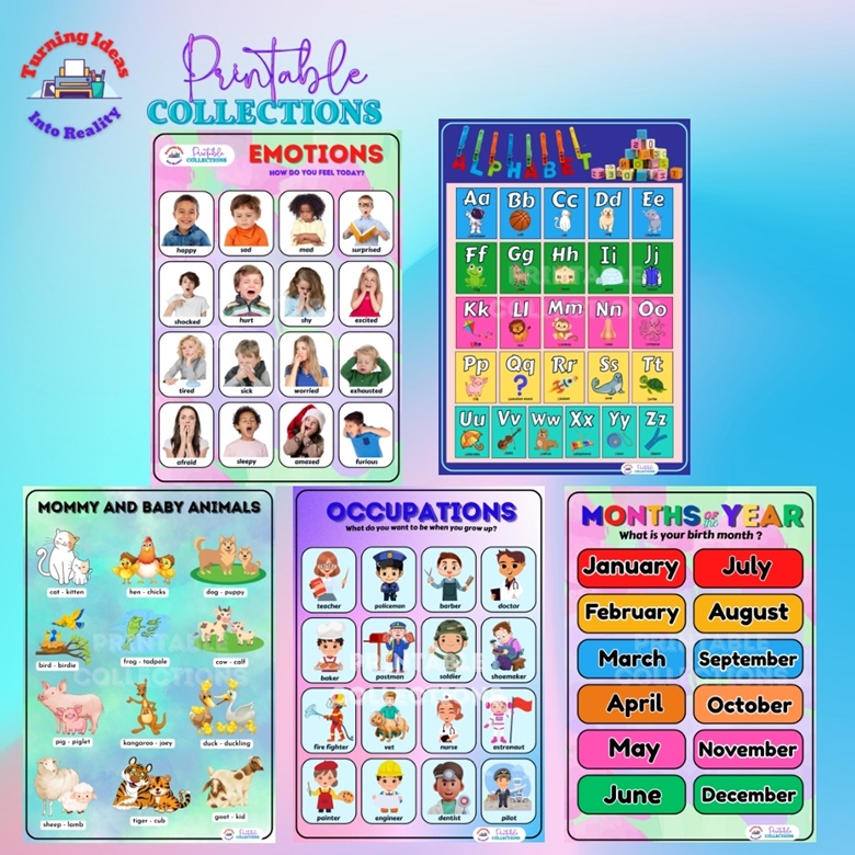 8 Pcs A4 Size Educational Learning Wall Charts For Kids - Printable ...