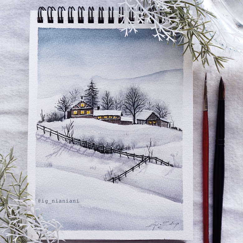 Winter landscape Drawing by Roman Burgan | Saatchi Art