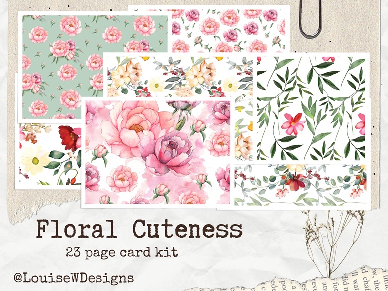 23 page floral card kit/journal kit with lots of backing papers ...
