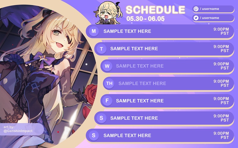 Free Vtuber Stream Schedule Graphic Template: Purple Space no name