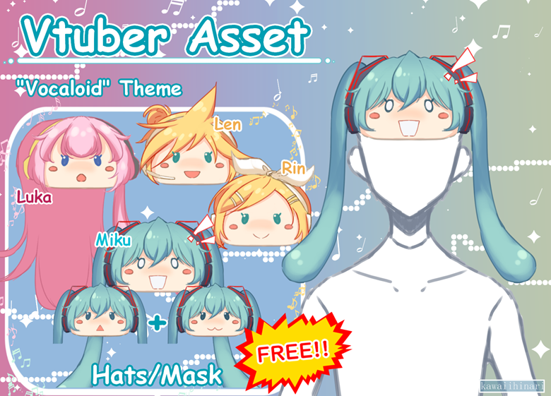 free-vtuber-asset-vocaloid-hats-masks-kawaiihinari-s-ko-fi-shop