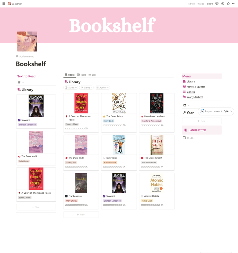 Girly Pink Notion Book Tracker Template - Ale's Ko-fi Shop - Ko-fi ️ ...