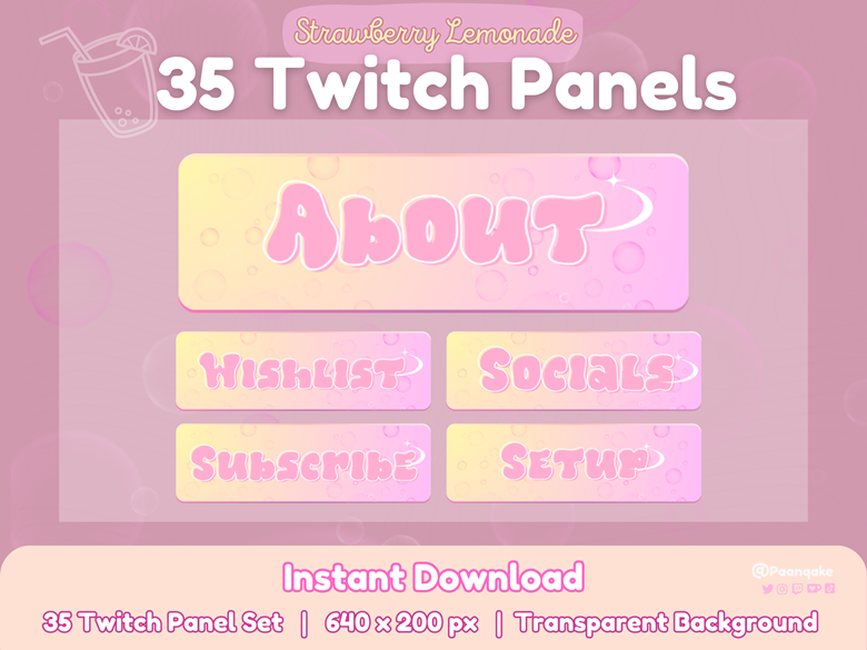 Strawberry Lemonade Twitch Panel Set | P2U Instant Download | Set of 35 ...