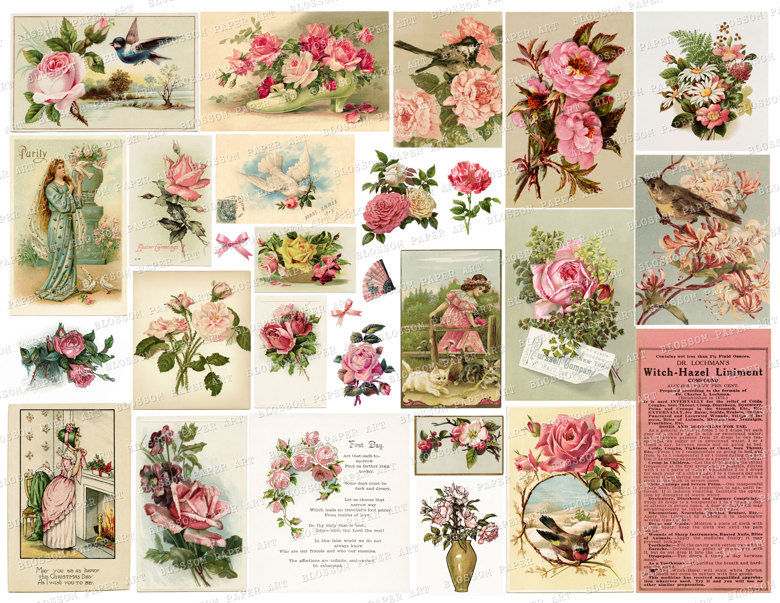 Ephemera Vintage Roses Digital Collage Sheet for Junk Journal ...