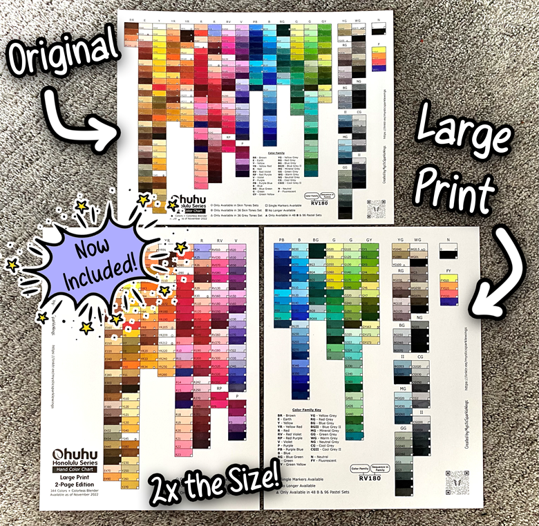 Ohuhu Oahu Series fine Tip 320 Marker Set DIY Color Chart / Swatch Sheet  Digital Download 