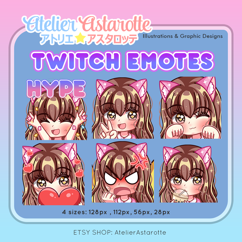 Twitch emotes // Cute Neko Cat Girl Emotes for Streamers / kawaii cute ...