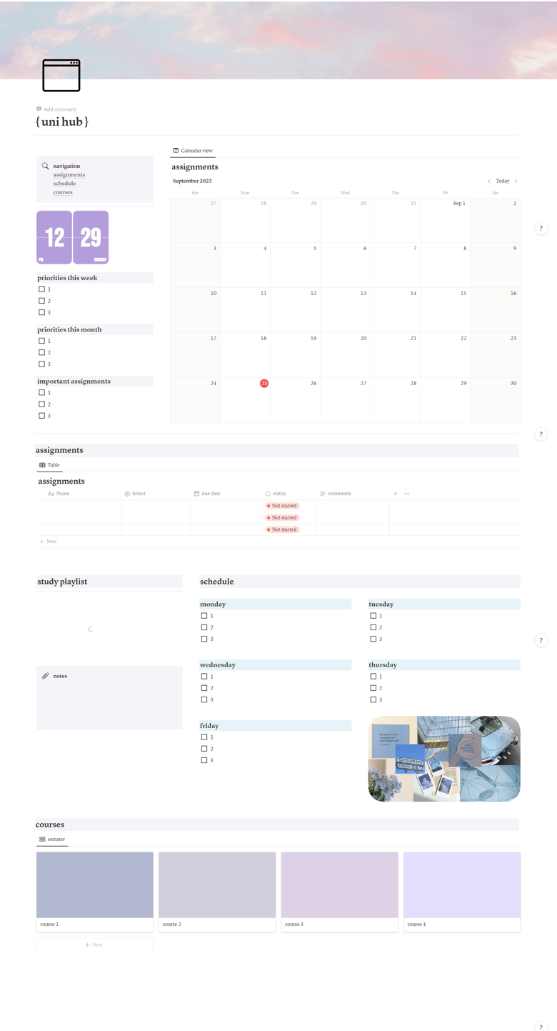 Purple Aesthetic Notion Student Dashboard Template - lola's Ko-fi Shop ...