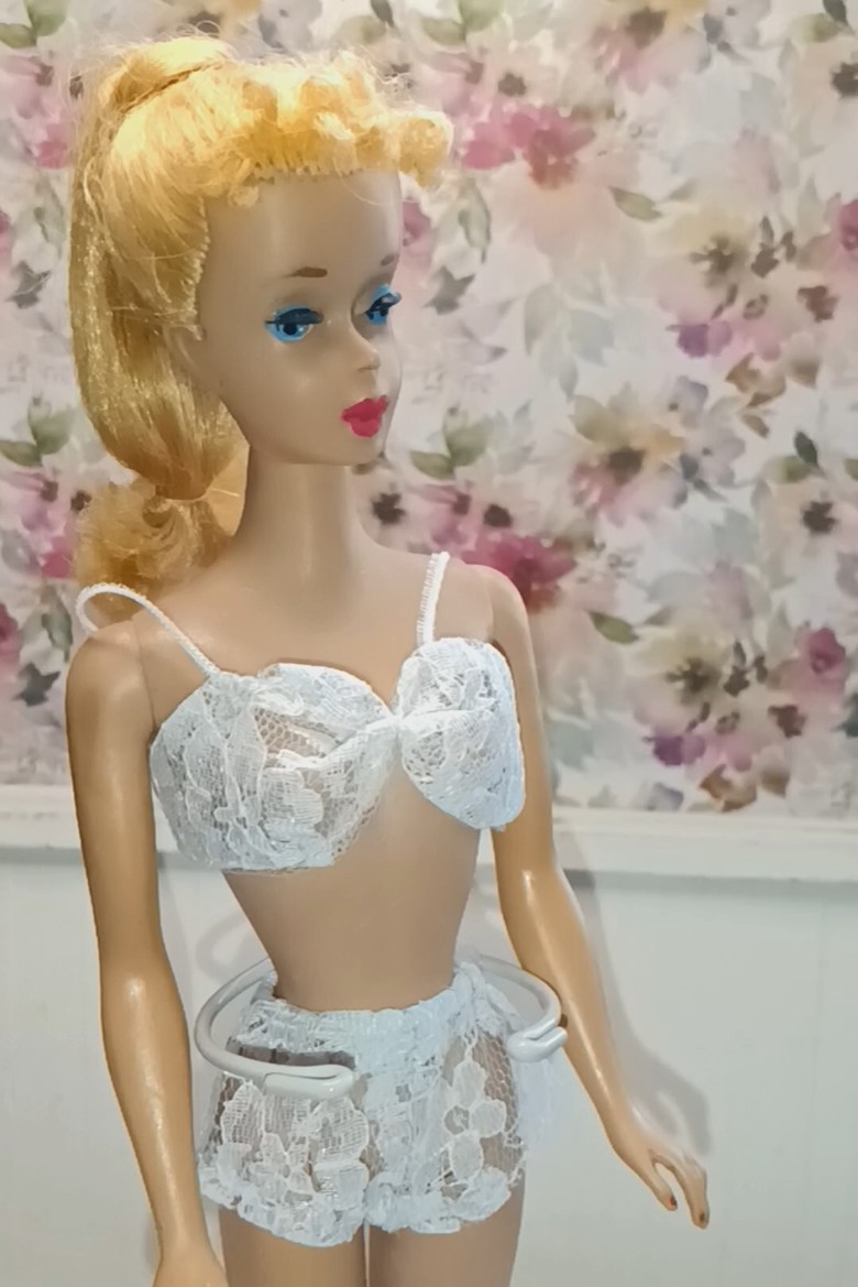 Barbie lace Bra Panty nylons set white lace-no - Small Favors