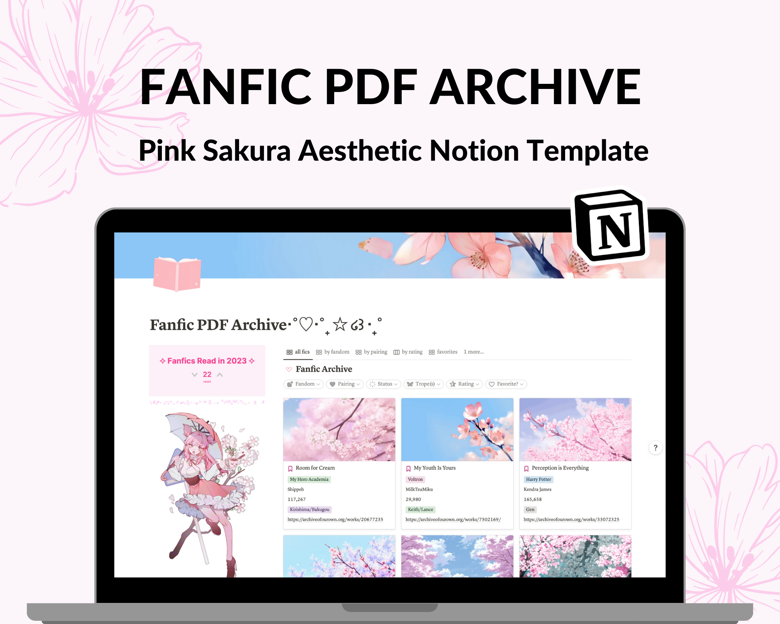Fanfiction PDF Archive Notion Template Digital Archive Digital