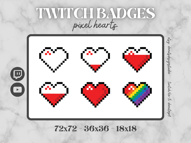 Pixel Heart Twitch Badges - glitchedinorbit's Ko-fi Shop - Ko-fi