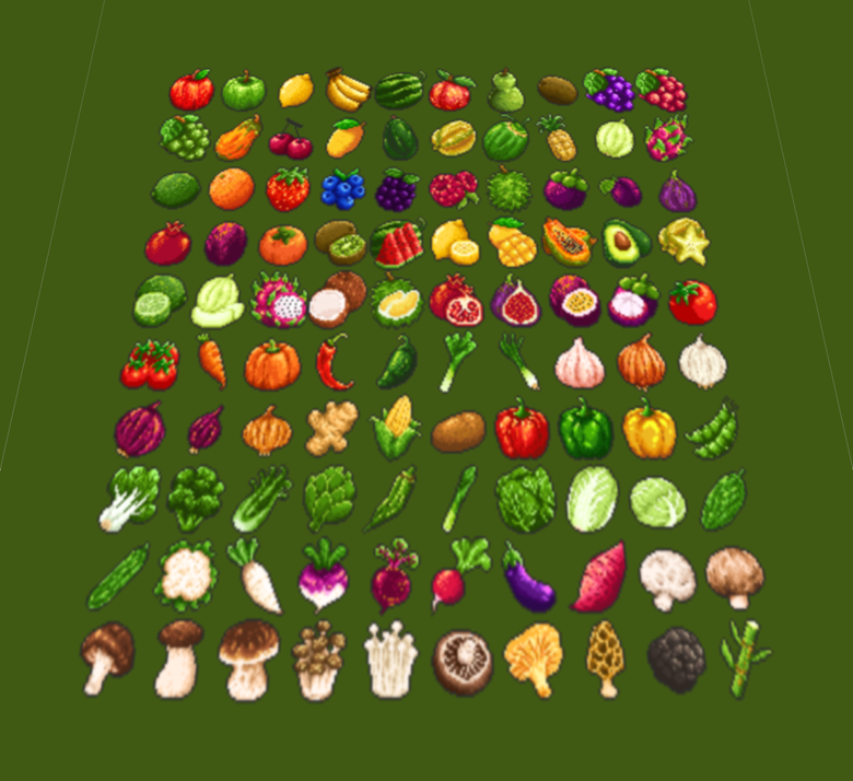 Fruits and Vegetables Pixel Art Icon Pack 