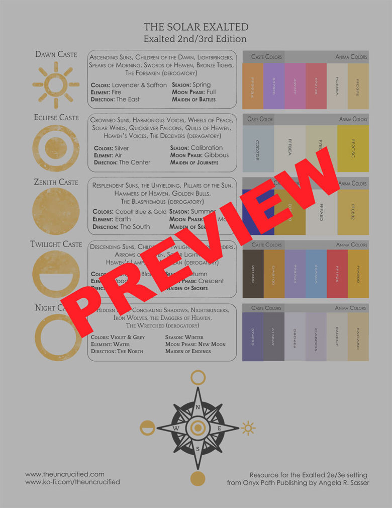 Solar Exalted Inspiration Pack - Anima Color Palettes, Printable Cheat ...