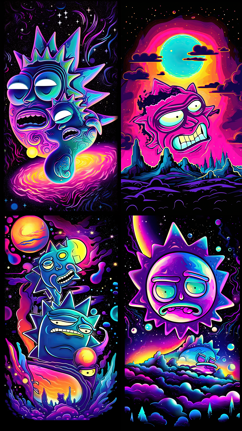 Rick and Morty, colorful, moon, rainbow, space, trippy, HD phone