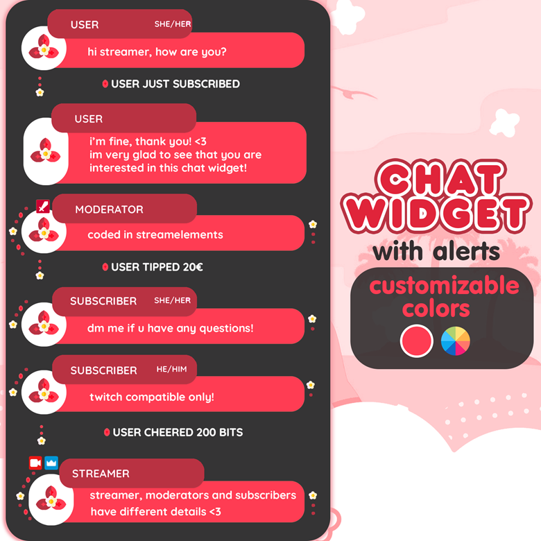 P2u customizable chat widget leaves flower red leaf stream chatbox cute