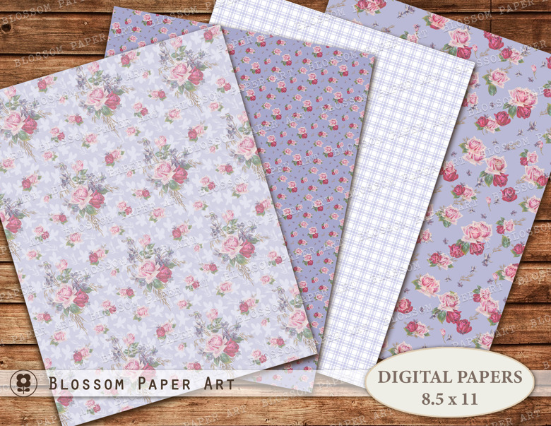 Digital Paper Floral Rose Scrapbook Paper, Floral Collage Sheet, Junk ...