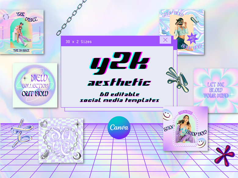 Y2K Aesthetic Social Media Canva Template KT Design Bliss's Kofi Shop