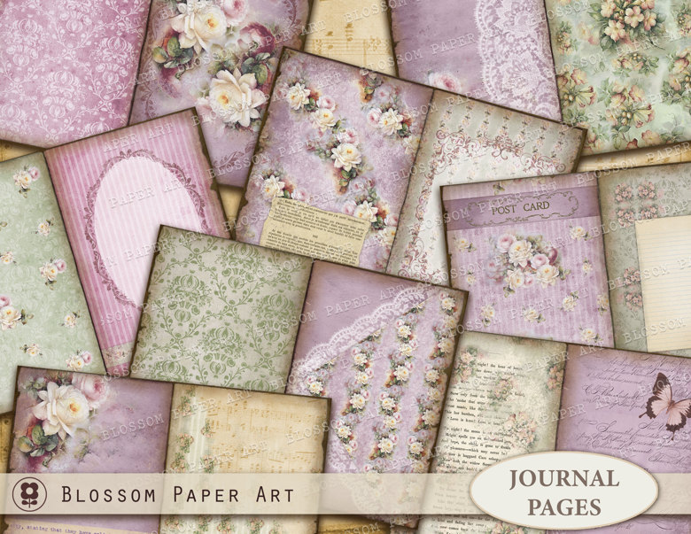 Journal Pages, Printable Journaling Sheets, Vintage Flowers Purple ...