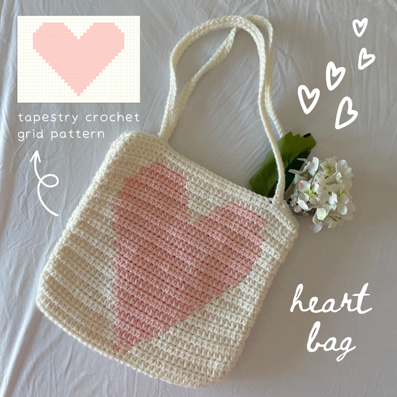 Heart Pattern Crochet Tote Bag
