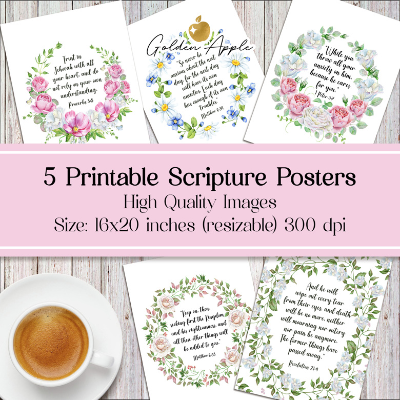 5 Printable Scripture Posters (Floral Designs) - Golden Apple Designs's ...