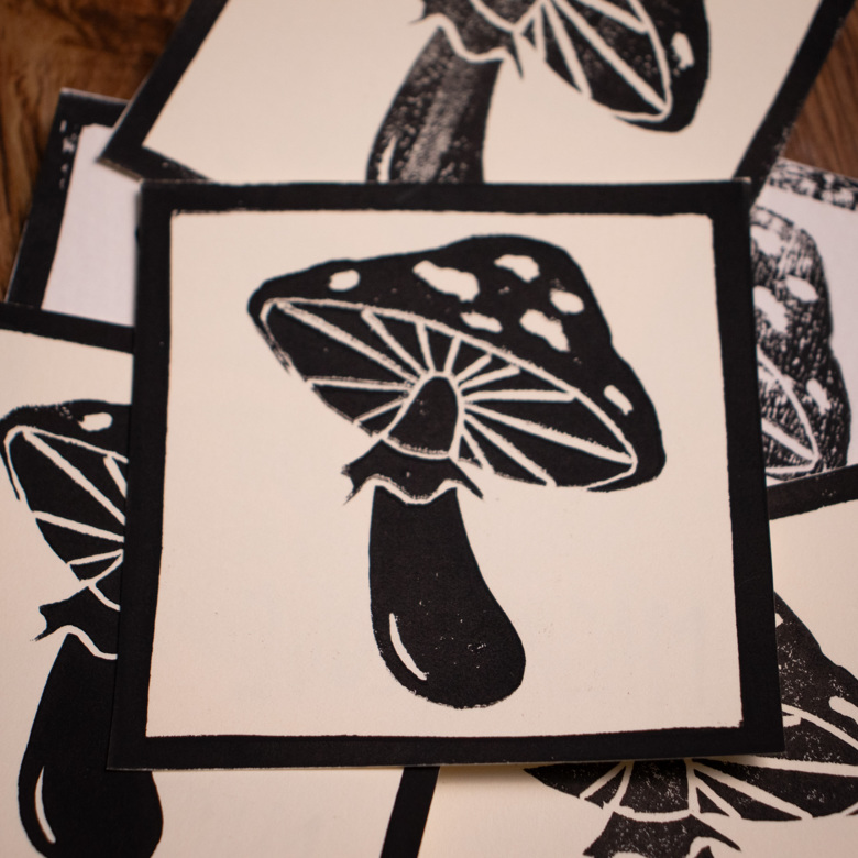 Mushroom Mini Lino Print - Magpie's Cove's Ko-fi Shop - Ko-fi ️ Where ...