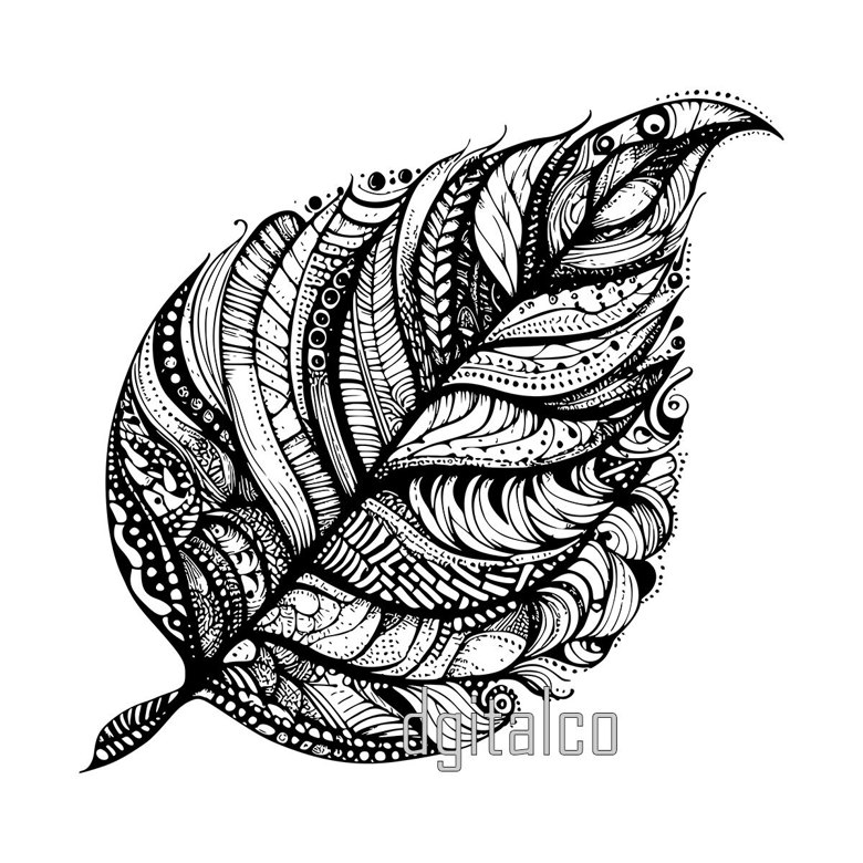 Zentangle Art Vector Leaf Drawing - Multi-Format Package - D.Gi.Talco's ...