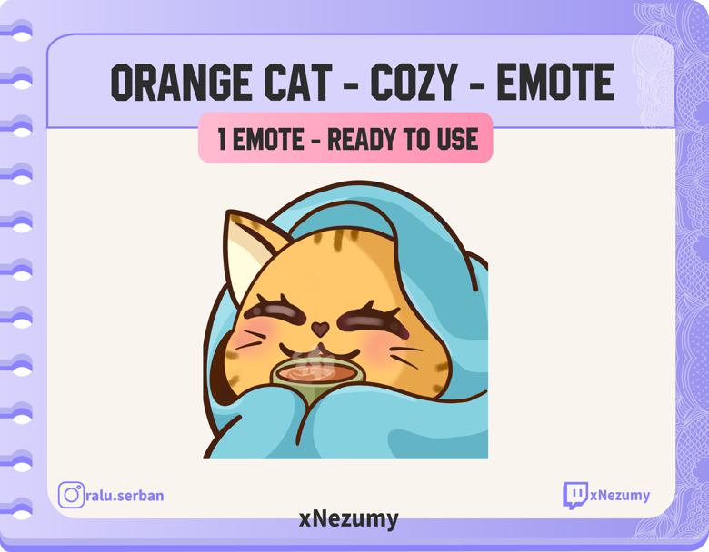 Twitch Emotes | COZY Orange Cat - Kawaii Cute Chibi Emote | Ready to ...