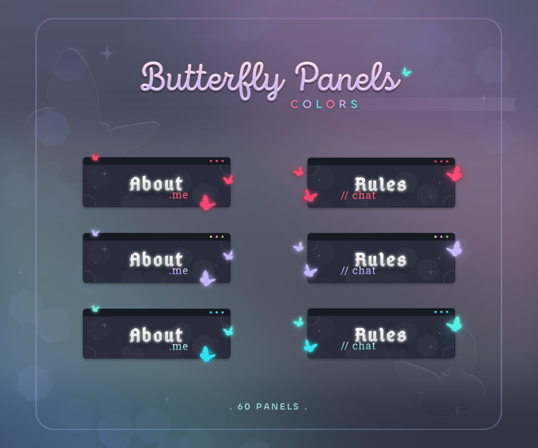 Butterfly panels for Twitch 60 panels (Light Purple, Mint and Sunset ...