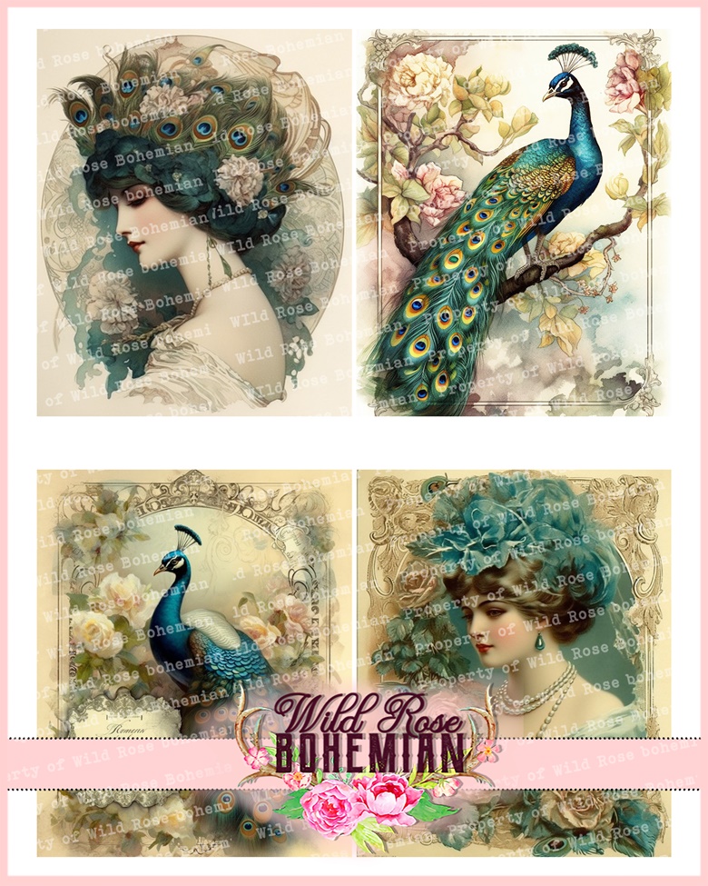 Vintage Women Beauties and Peacocks - Wild Rose Bohemian Junk Journal ...