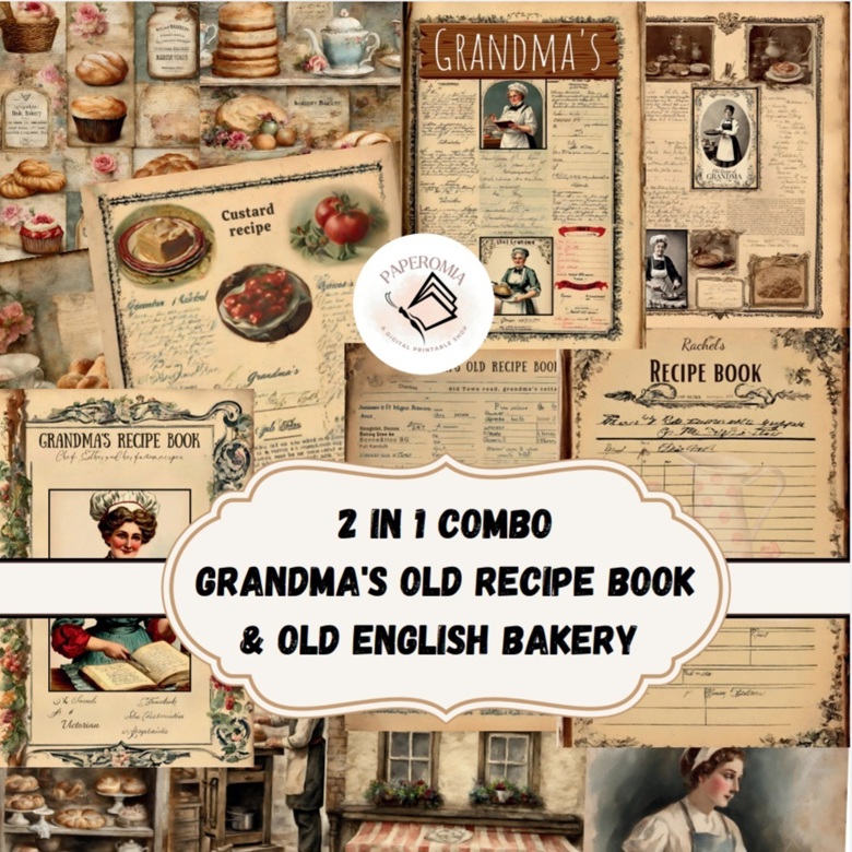 Combo pack "Grandma's old recipe book" & "Old English Bakery" journal