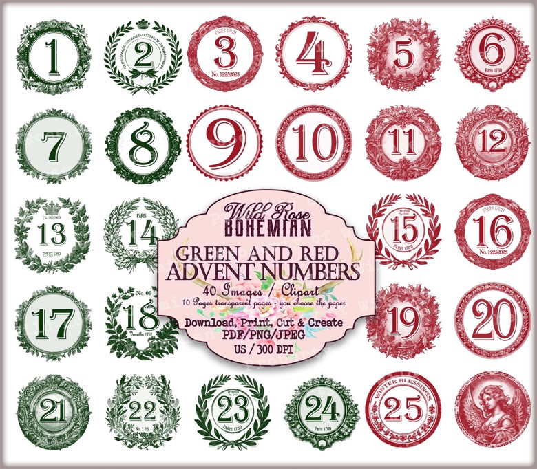 Advent Numbers, Advent Calendar, December Daily Numbers, Vintage ...