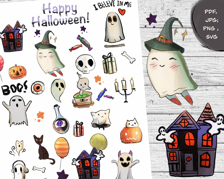 Halloween Bullet Journal Stickers, Cute Ghosts Stickers