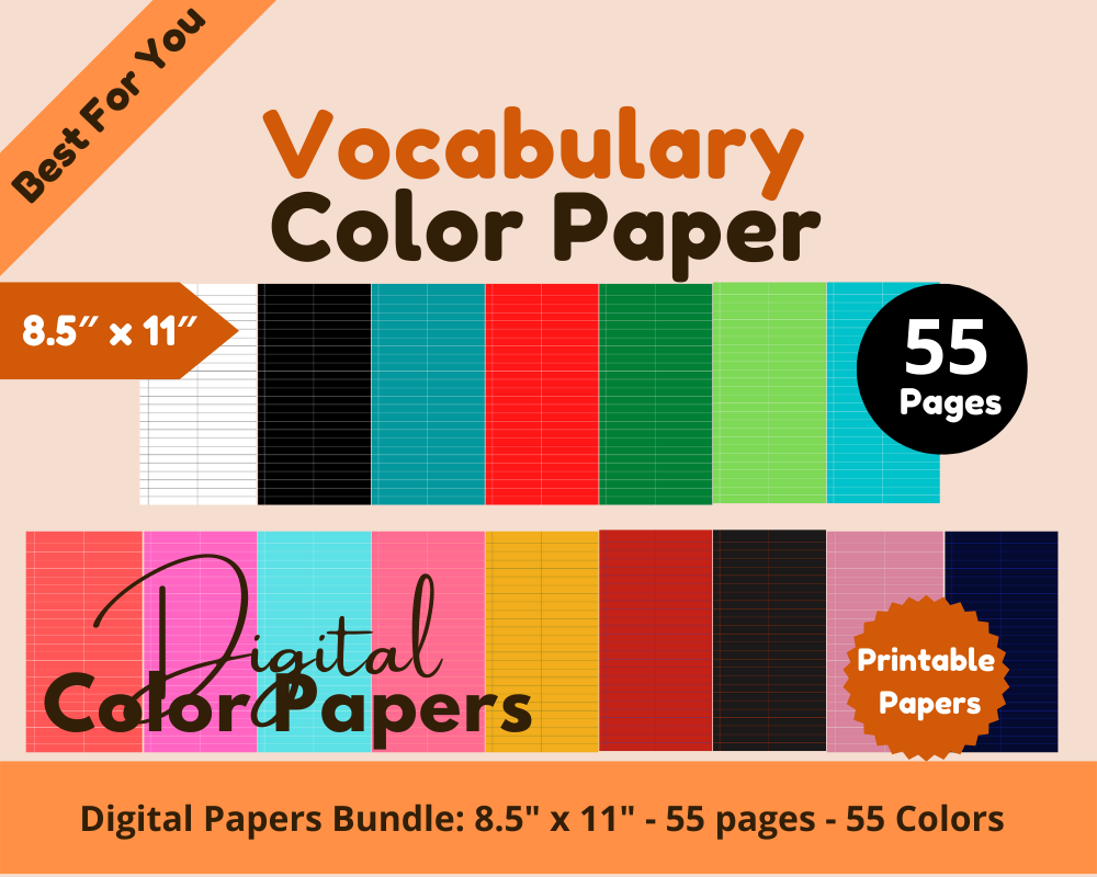 55 Digital Color Papers Vocabulary Color Paper 8.5 x 11