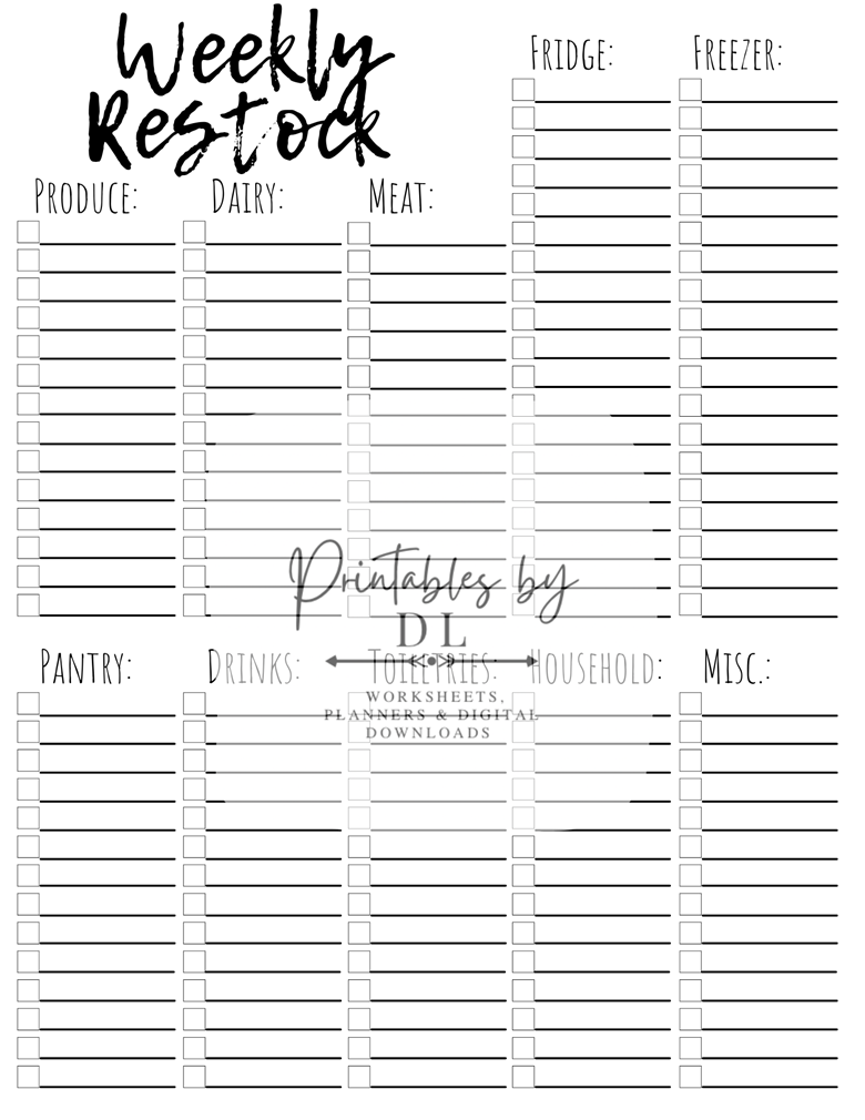 Printable Grocery List | Weekly Restock | Instant Download - MK ♡︎ 's ...