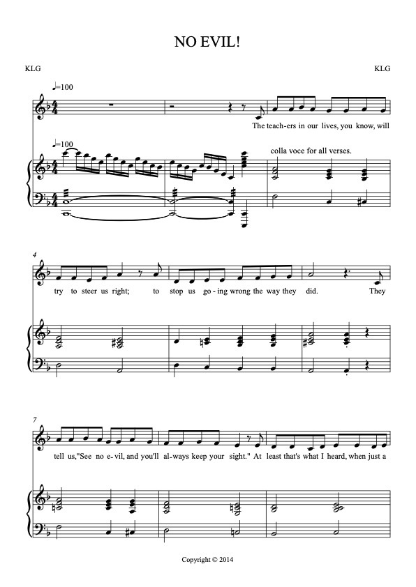 No Evil By Kate Lawson Gould Sheet Music For The Love Of Songs Ko